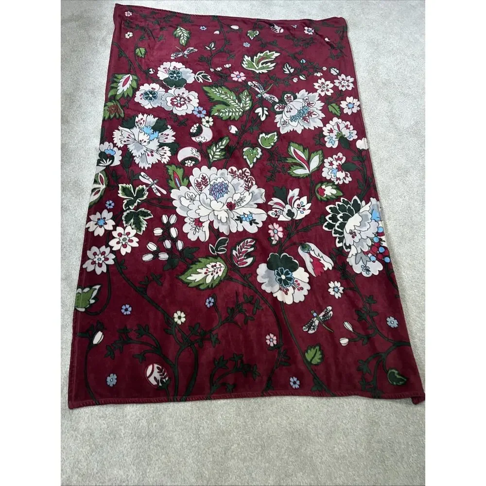 Vera Bradley Bordeaux Blooms Plush Throw Blanket 80x50 Cottagecore Floral